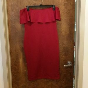 Off the shoulder wine colored cocktail dress